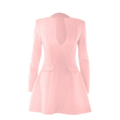 Long sleeve v neck zip-up solid mini dress  | Festival Outfits Women
