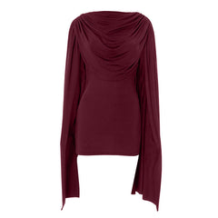 Long flared sleeve solid ruched mini dress  | Festival Outfits Women