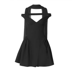 V neck off shoulder solid zip-up mini dress  | Festival Outfits Women