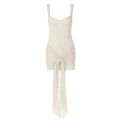 Self tie lace v neck zip-up cami mini dress  | Festival Outfits Women