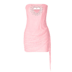 Hollow out beaded lace irregular tube cut out mini dress  | Festival Outfits Women