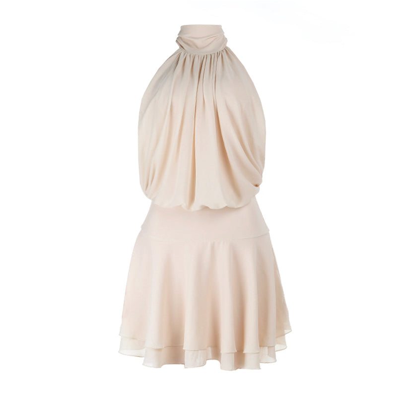 Ruched self tie halter chiffon zip-up mini dress  | Festival Outfits Women