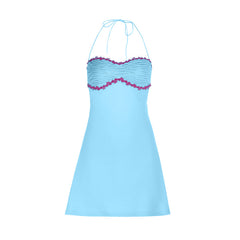 Self tie halter backless contrast mini dress  | Festival Outfits Women