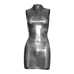 High neck see through sleeveless mini dress  | Festival Outfits Women