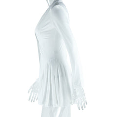 Long sleeve v neck pleated button padded mini dress  | Festival Outfits Women