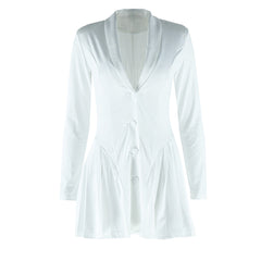 Long sleeve v neck pleated button padded mini dress  | Festival Outfits Women