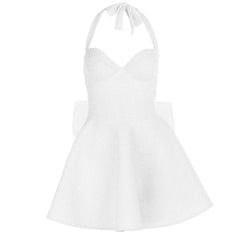 Self tie halter bowknot zip-up v neck mini dress  | Festival Outfits Women