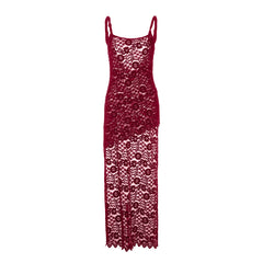Lace u neck see through backless mini dress  | Festival Outfits Women