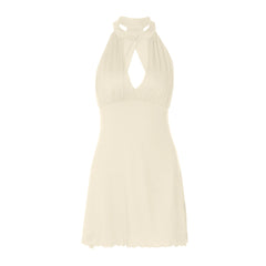 Hollow out ruffle button solid backless mini dress  | Festival Outfits Women