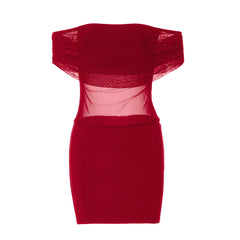 Off shoulder mesh backless solid mini dress  | Festival Outfits Women