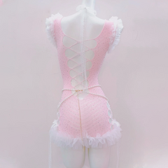 Bowknot cross applique ruffle hollow out beaded mini dress | Pastel Goth  | Festival Outfits Women