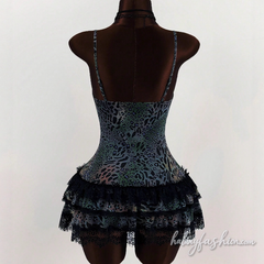 Leopard print lace hem v neck cami mini dress