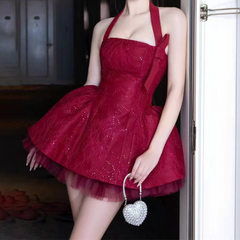 Halter square neck mesh zip-up glitter mini dress  | Festival Outfits Women