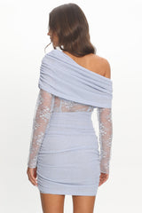Kaylene Asymmetric Neckline Mini Dress Light Blue