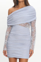 Kaylene Asymmetric Neckline Mini Dress Light Blue