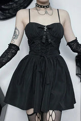 Black White Backless Lace-up Sleeveless Bandage Mini Dress