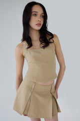 LINEN BLEND HALTER SQUARE NECK TOP