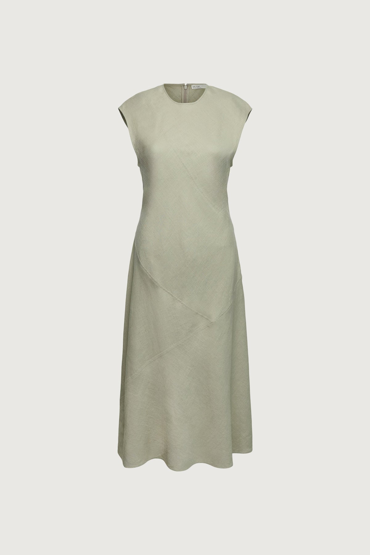 LINEN BLEND SLEEVELESS BIAS CUT MIDI DRESS