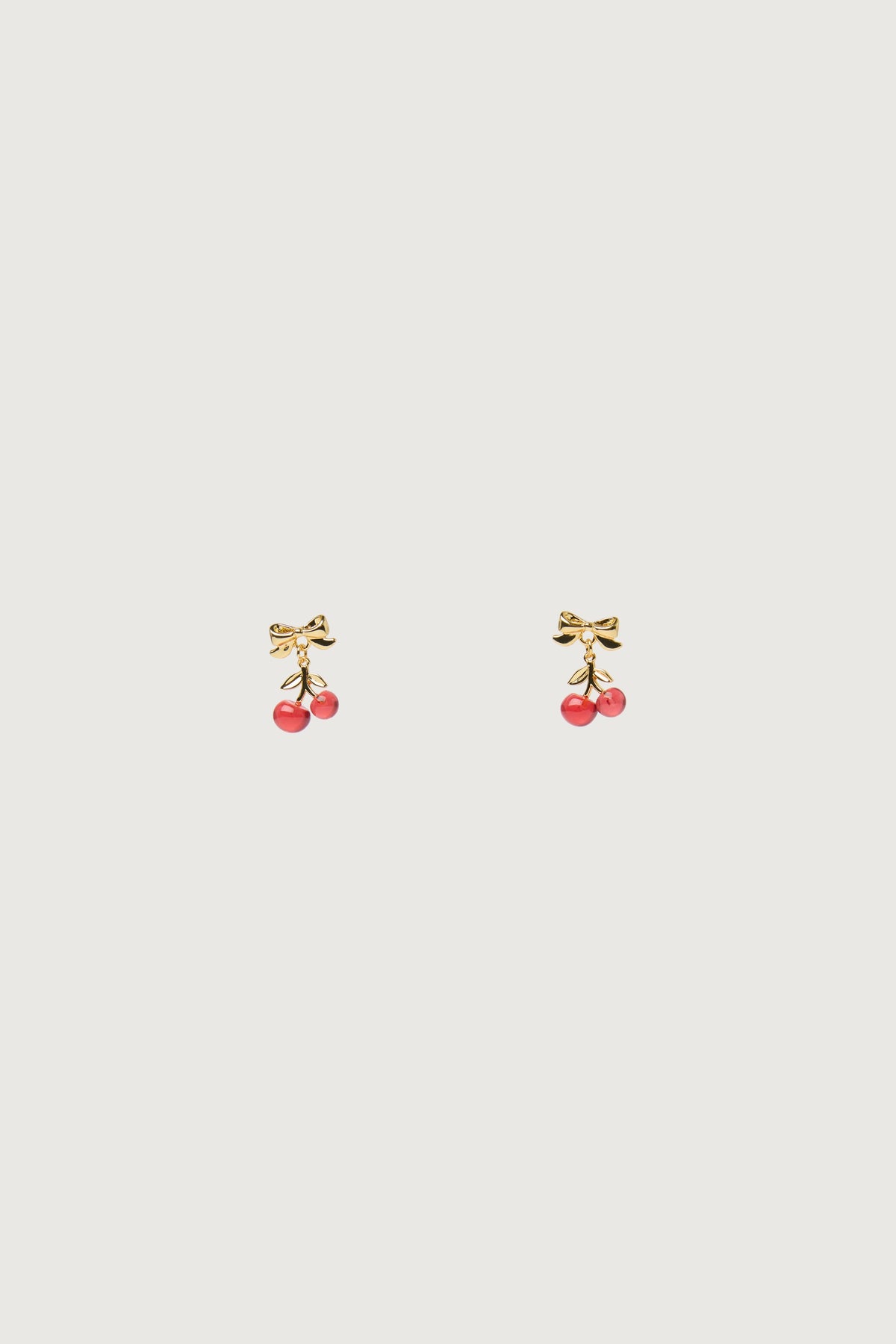 CHERRY PENDANT BOW STUD EARRINGS