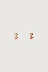 CHERRY PENDANT BOW STUD EARRINGS