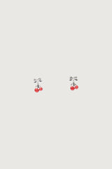 CHERRY PENDANT BOW STUD EARRINGS