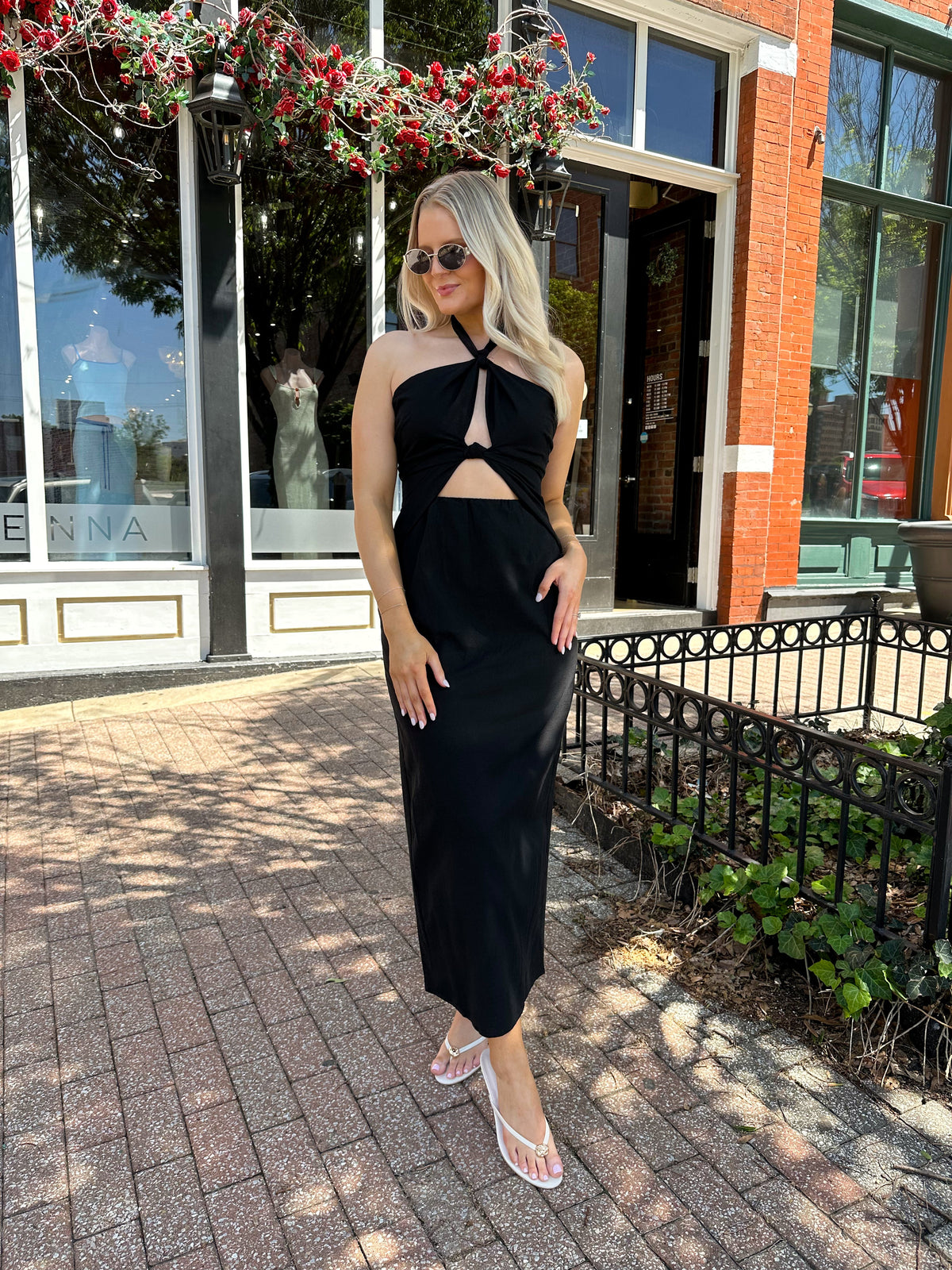Nadia Black Keyhole Halter Midi Dress
