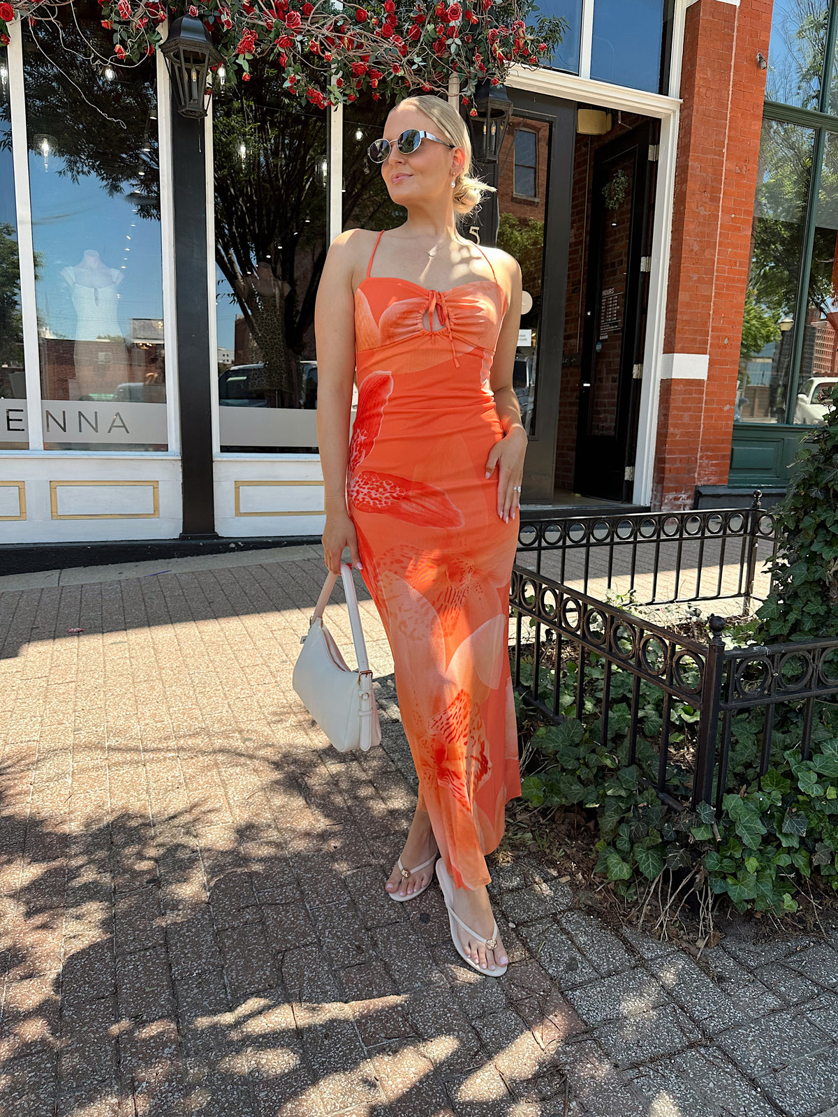 Odessa Orange Floral Crossed Back Maxi Dress
