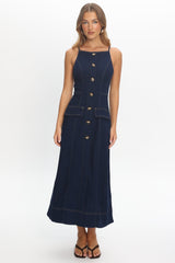 Love's Embrace Button Front Maxi Dress Indigo