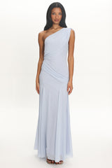 Anaisa Asymmetric Neckline Draped Maxi Dress Baby Blue