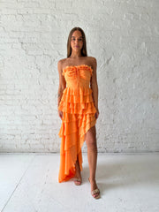 Terry Orange Ruffle Maxi Dress