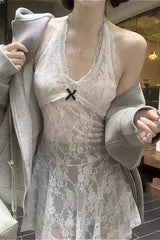Sheer Lace Halter Slim Layering Mini Dress