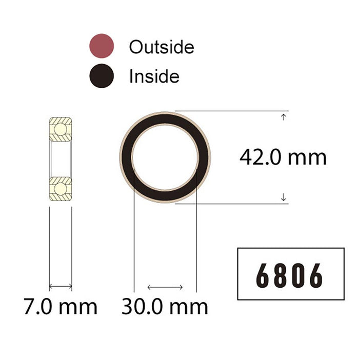 Wheels Manufacturing, Angular Contact, Sealed Cartridge Bearing, 71806, 30x42x7mm, Steel