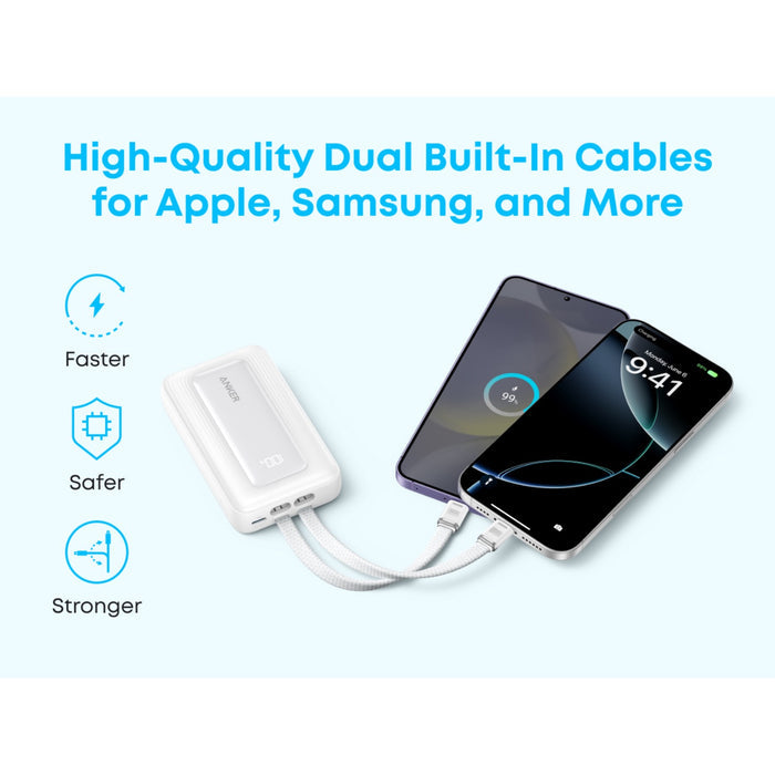 Anker Zolo Power Bank 10000mAh 35W With Dual Built-In USB-C Cables - White (A110LH22)
