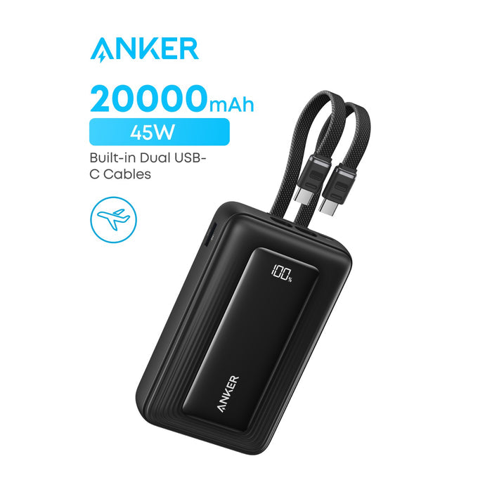 Anker Zolo Power Bank 20000mAh 45W With Dual Built-in USB-C Cables - Black (A110MH12)