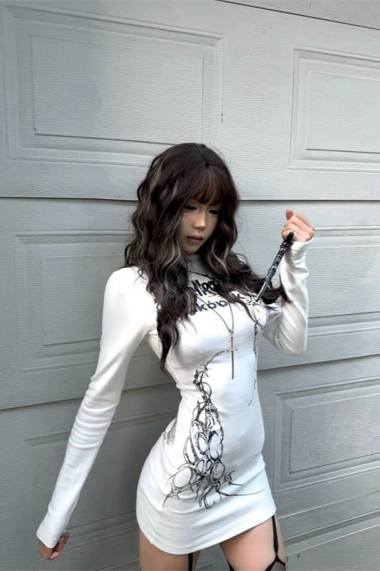 Punk Fitted Long Sleeve Bodycon Mini Dress