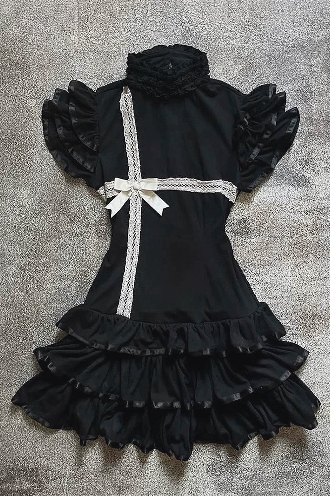 Vintage Half High Neck Bow Mini Dress