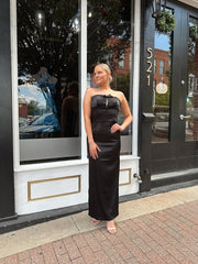 Celeste Black Satin Bow Maxi Dress