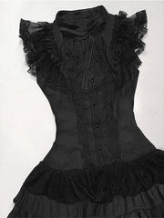 Dark Gothic Lace Patchwork Sleeveless Mini Dress