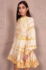 Geometric Pattern Lantern Sleeve Mini Dress