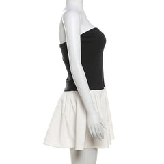 Ruched backless contrast sleeveless tube mini dress  | Festival Outfits Women