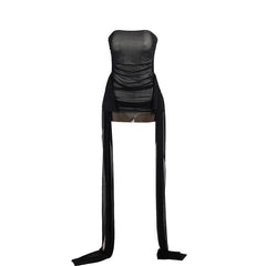 Backless mesh ruched tube mini dress  | Festival Outfits Women