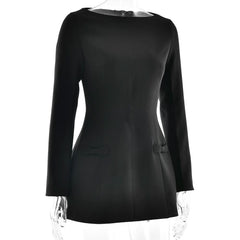 Long sleeve bowknot solid mini dress  | Festival Outfits Women