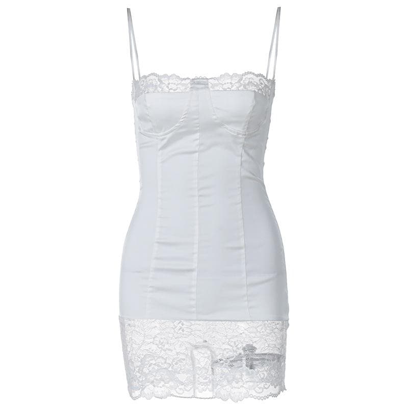 Lace patchwork stitch zip-up backless cami mini dress  | Festival Outfits Women