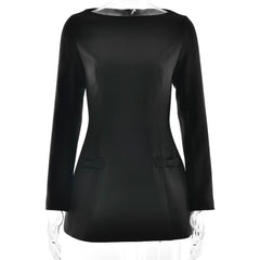 Long sleeve bowknot solid mini dress  | Festival Outfits Women