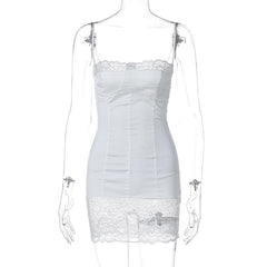 Lace patchwork stitch zip-up backless cami mini dress  | Festival Outfits Women