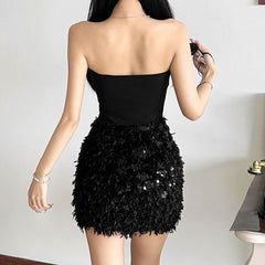 Sweetheart neck glitter mini dress  | Festival Outfits Women