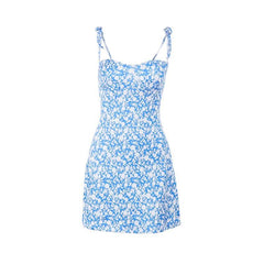 Self tie flower print backless cami mini dress  | Festival Outfits Women