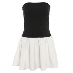 Ruched backless contrast sleeveless tube mini dress  | Festival Outfits Women
