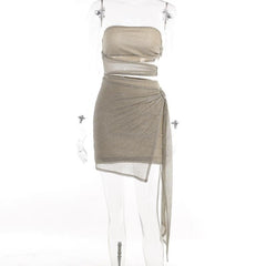 O ring hollow out irregular ruffle ribbed ruched tube cut out mini dress  | Festival Outfits Women