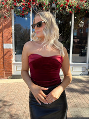 Nyx Burgundy Velvet Strapless Top